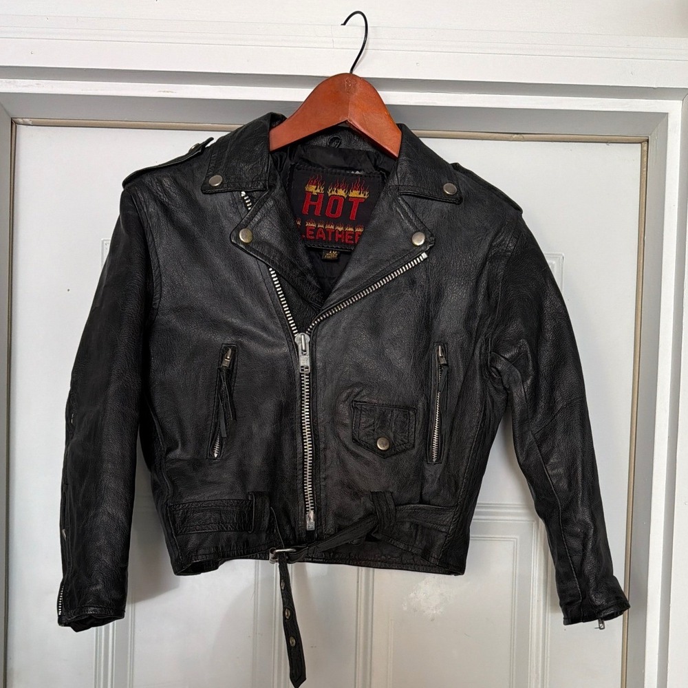 Vintage Boy's Genuine Leather Biker Motorcycle Jacket Black Size 18